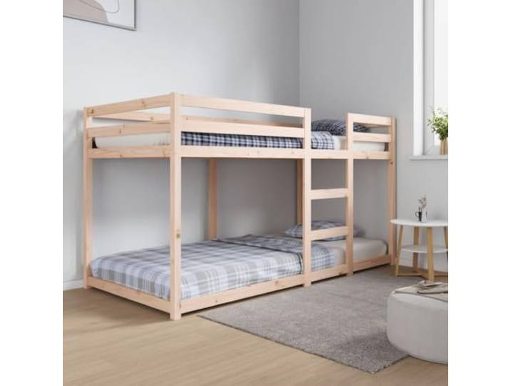 RJPLMFV Etagenbett, Kiefer, massiv, 90 x 200 cm, ohne Matratze Kompaktes Design, 2 Betten, Sicherheitsgeländer, Wandmontage erforderlich