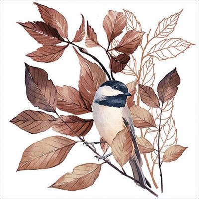 Ambiente 20 Servietten Papier 33x33cm 3-lagig - hochwertige Einweg Papierservietten Herbst Motiv Vogel Zweig Blätter schwarz natur elegant Tischdeko Dinner