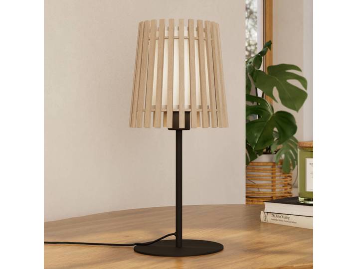 EGLO Tischlampe Fattoria, Holz hell, für Wohn- / Esszimmer, Holz, Landhaus / Rustikal