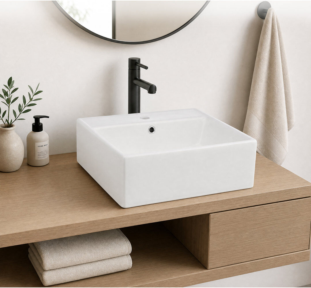 Brayden Studio Chrome Ceramic Square Sink Chrome 46*46*16cm