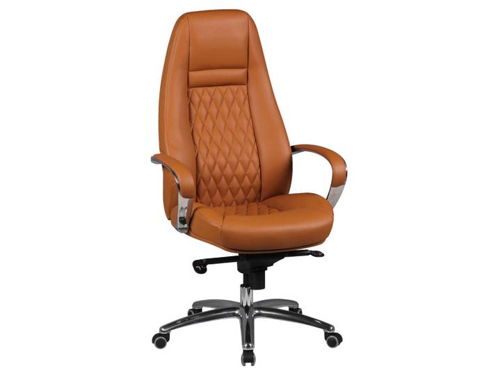 Mid.you Chefsessel, Hellbraun, Metall, Echtleder, Kombination Echtleder/Lederlook, Rindleder, Sternfuss, 68x130x68 cm, Wippfunktion, Wippmechanik mit Härtegradeinstellung, Sitzfläche 360° drehbar, inklusive Armlehnen, Büromöbel, Bürostühle, Chefsessel