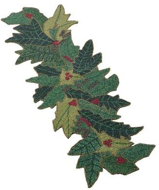 Saro Lifestyle Christmas Beaded Holly Design Table Runner