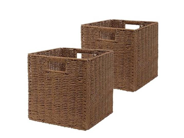 Aluusy Panier Rangement Tressé\, Lot de 2 Cube Rangement Pliable en Papier de Jacinthe d'eau\, Panier pour étagère Kallax\, Bureau\, Chambre\, Panier pour Vêtements Jouets Magazines 28x28x28cm