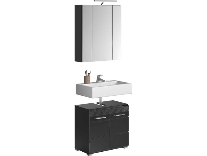 Badmöbel-Set HOME AFFAIRE Malmö, 2 teilig, inklusive LED Beleuchtung, bestehend aus: , schwarz, Kastenmöbel-Sets, Badmöbel-Set, Waschbeckenunterschrank, Spiegelschrank, LED Badaufsatzleuchte
