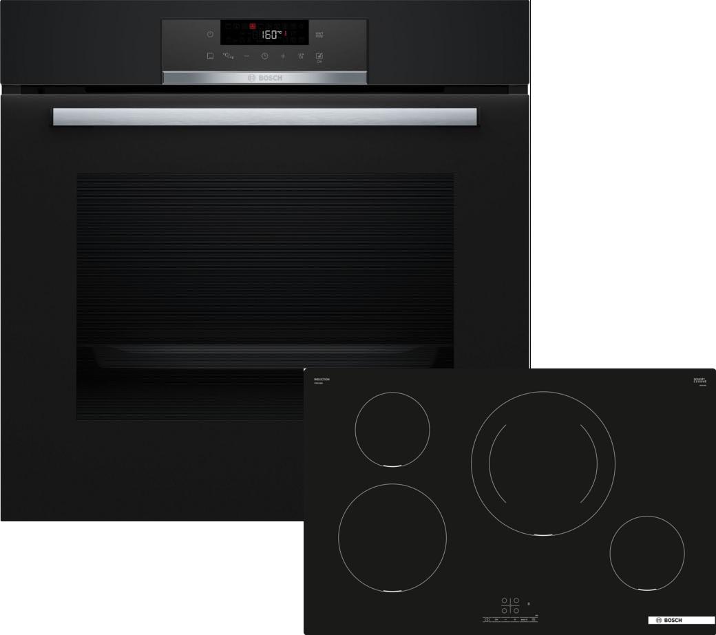 Bosch HBD274FB86 (HBA171BB3+PIE811BB5E), Zonen-Induktionskochfeld, 4 Zone(n), Glaskeramik, Schwarz, Berührung, 80,2 cm