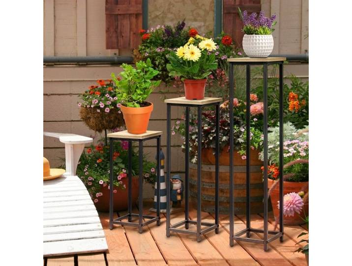 Set de 3 supports pour plantes - Set empilable 21×21×50/70/90 cm - Empilables - Structure acier - Charge 30 kg