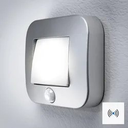 OSRAM Nachtlicht NIGHTLUX Hall Silber mit Bewegungssensor batteriebetrieben IP54, kaltweißes Licht, 4000 K, ideal für Flure und Eingangsbereiche