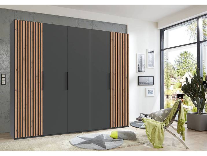 Drehtürenschrank Andorra 250cm Grau/Graphit/Eiche Artisan Dekor