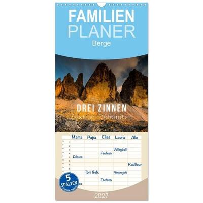 Familienplaner 2027 - Drei Zinnen. Sextner Dolomiten mit 5 Spalten (Wandkalender, 21 x 45 cm) CALVENDO