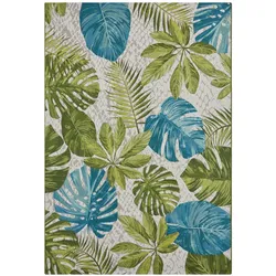 NYVI Teppich Flair - Wetterfest, UV-beständig, für Innen und Außen Größe:120x180 cm;Farbe:Turquoise Green Leaves