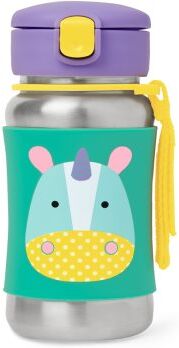 Skip Hop Zoo Straw Bottle garrafa de água de aço inoxidável com palhinha Unicorn 12 m+ 1 un.. Zoo Straw Bottle