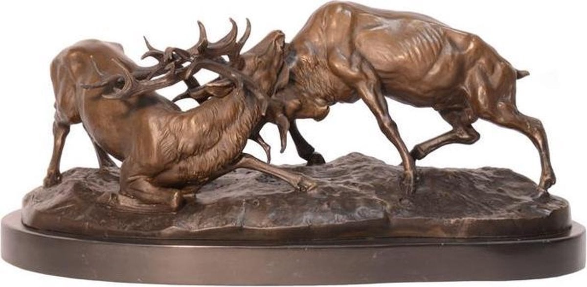 Bronzen beeld van twee vechtende herten - Gedetailleerd sculptuur voor op tafel - Hoogte: 18 cm