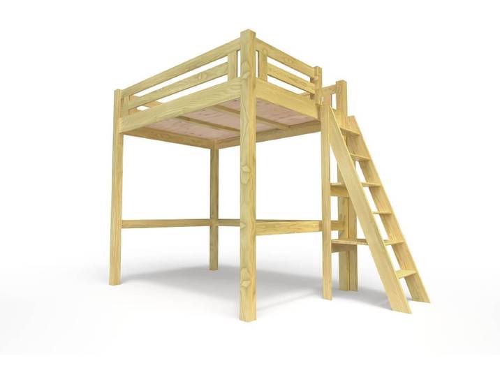 Lit Mezzanine adulte 140x200 bois + échelle hauteur réglable Alpage 140x200 Miel