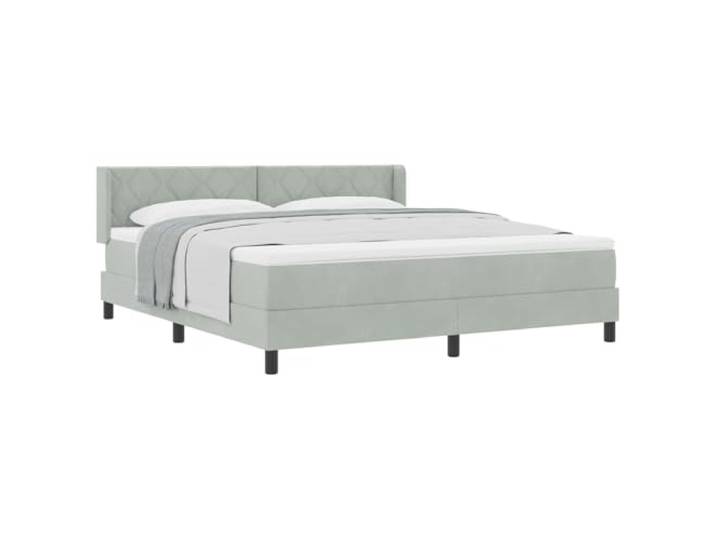 KKgypkn Boxspringbett Hellgrau 200 x 180 cm mit Kopfteil aus Samt