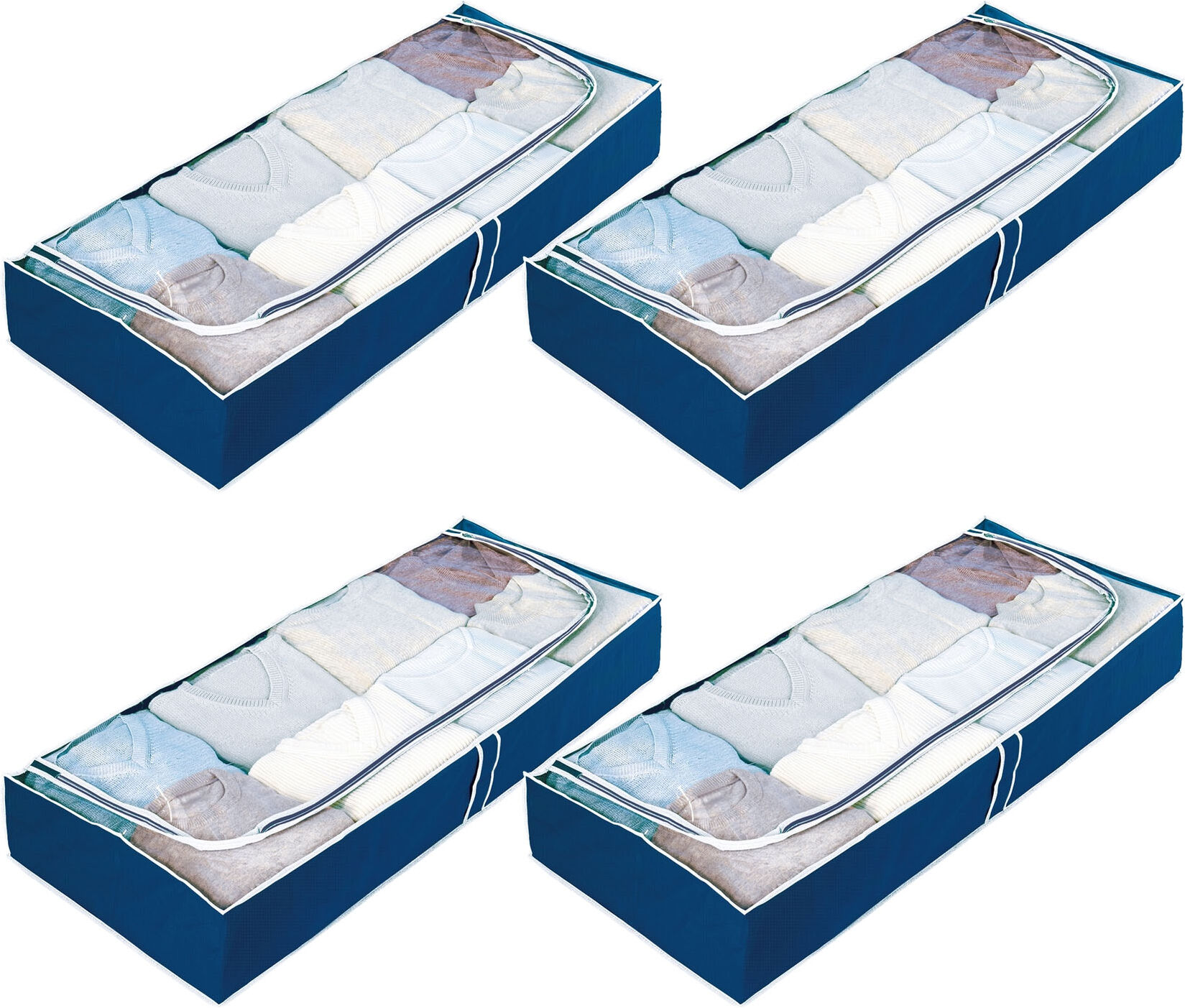 Unterbettkommode WENKO "Modell Air", blau (stoff: blau, folie: transparent), B:105cm H:15cm T:45cm, Polypropylen, Aufbewahrungsboxen, Unterbettkommode, für Saisontextilien, mit Sichtfenster und 3-Seiten-Reissverschluss stoff: blau, folie: transparent Einh