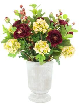 Creative Labs Ranunculus and Hydrangea Arrangement in Tall Stone Pot