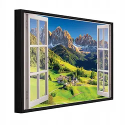 BILDER mit Rahmen Fenster Gebirge Grün 120x80 cm