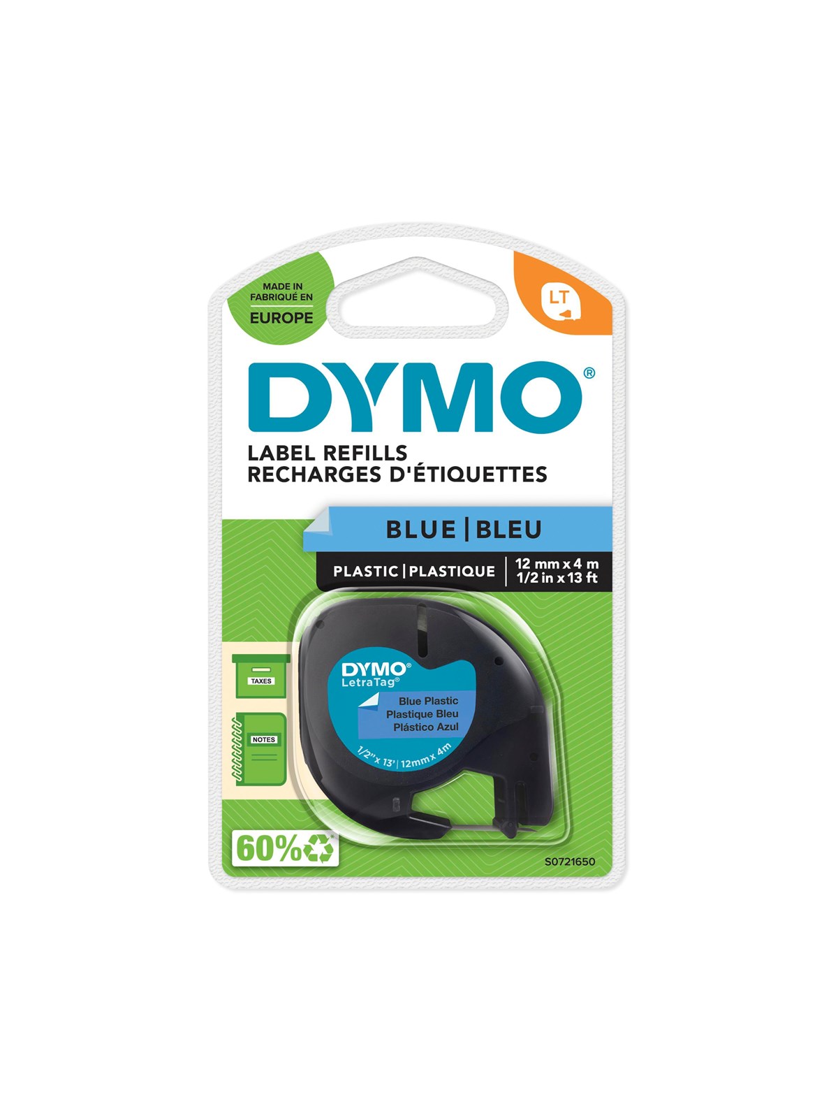DYMO LetraTag Etikettenband | schwarz auf blau | 12 mm x 4 m