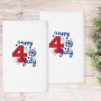 Authentic Hotel and Spa 4th of July - Embroidered Luxury 100% Turkish Cotton Hand Towels (Set of 2)