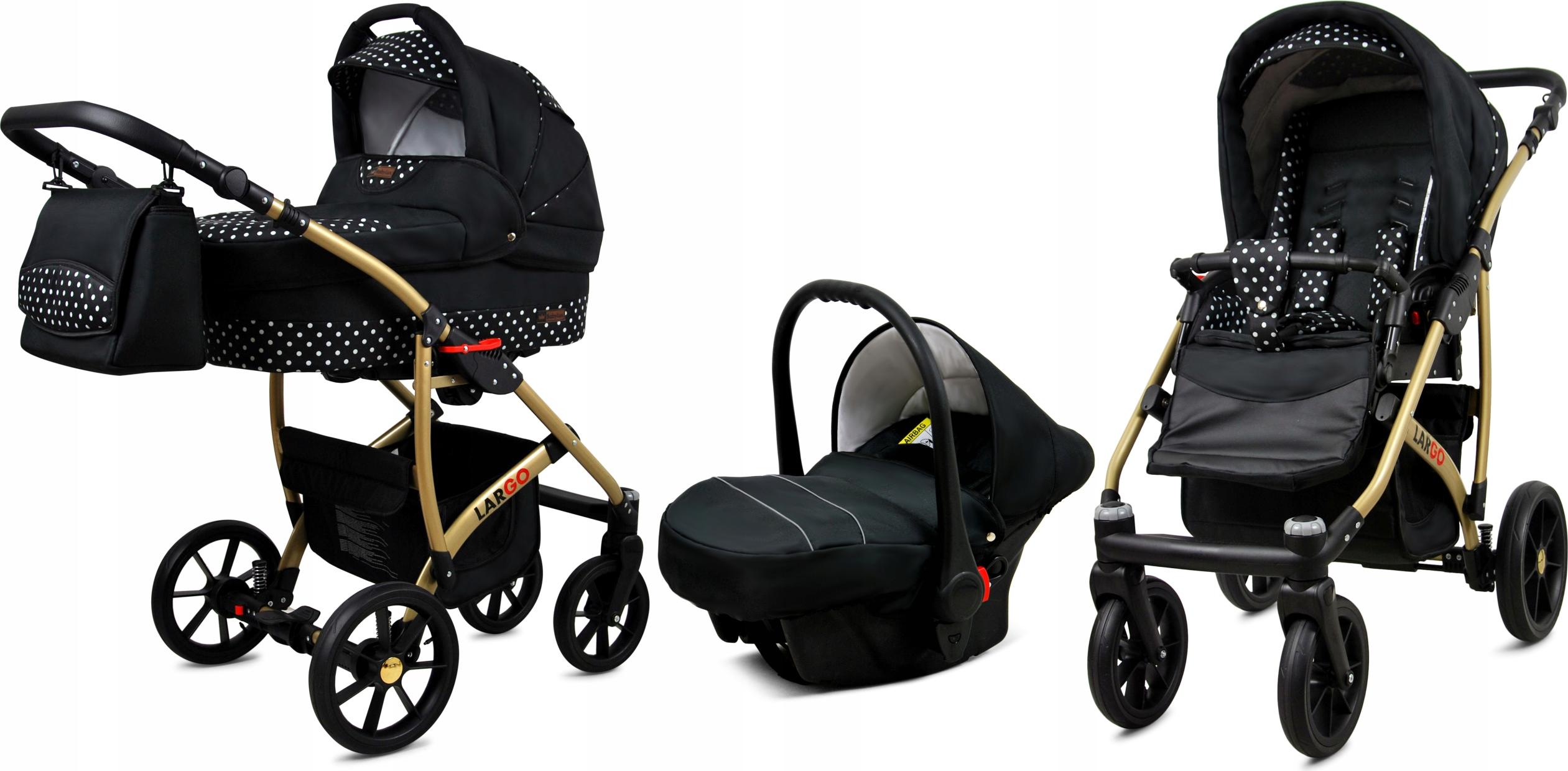 BabyLux Largo | 3in1 Kinderwagen Set | White Dots | Kombikinderwagen | Kinderwagenset | Buggy +