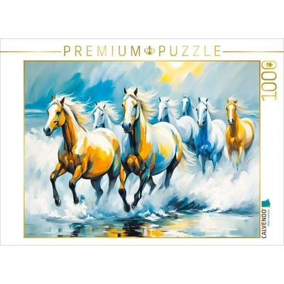 CALVENDO Puzzle Wildpferde im Morgenlicht am Meer | 1000 Teile Lege-Größe 64x48cm Foto-Puzzle für glückliche Stunden