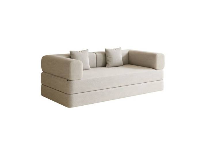 Canapé convertible de sol 2 places – Corduroy – Blanc cassé – Modulable