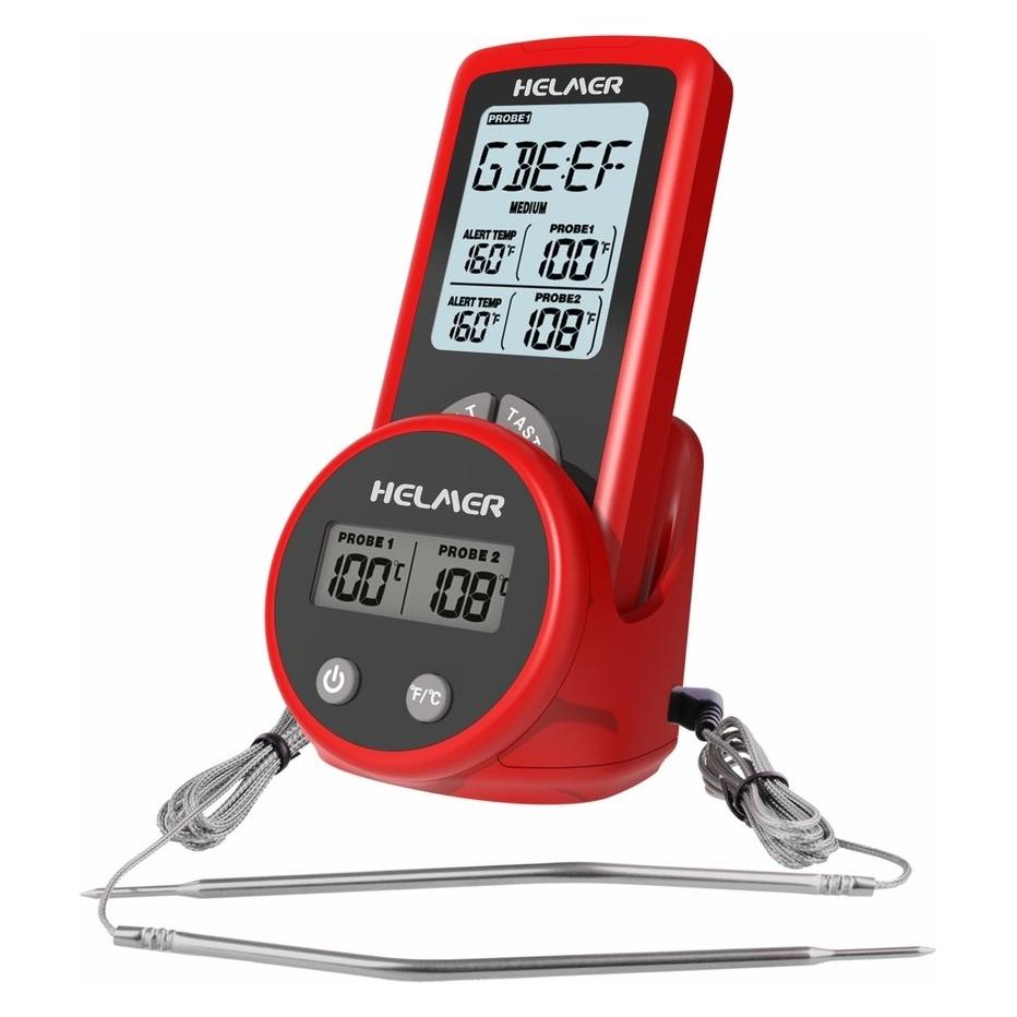 Helmer TM 26 červený / Kuchyňský teploměr / bezdrátový / 2 sondy / LCD displej / -50 až 300 °C (Hlmtm26)