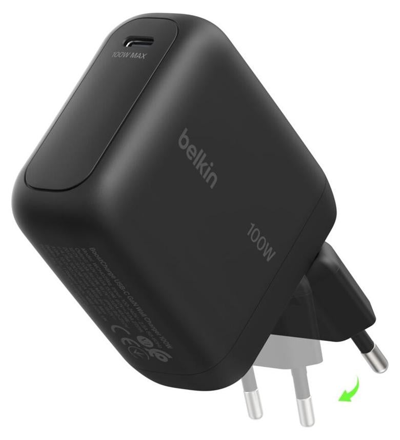 Belkin BoostCharge USB C Oplader 100W, Compacte GaN Charger met Inklapbare Stekkerpinnen, Zwart