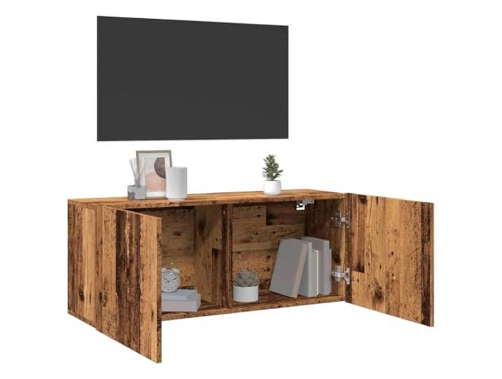 HEFZGDB TV Wandschrank Altholz-Optik 100x30x41 cm mit reichlich Stauraum für Multimedia Geräte, langlebiges Holzwerkstoff Design, wandmontierbar und pflegeleicht für Wohnzimmer
