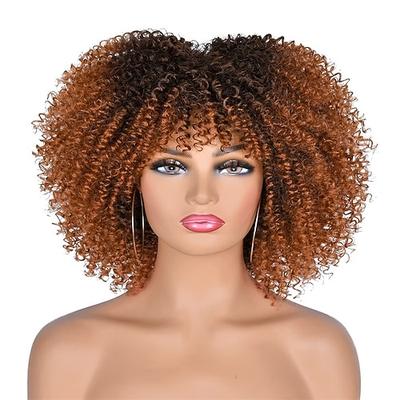 10-Zoll-kurze lockige Afro-Perücken für schwarze Frauen Bomben-Afro-Perücke mit Pony, volle Perücke aus synthetischen Fasern