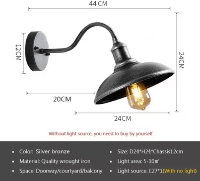 Inspire Curations Retro Waterproof Outdoor Wall Lamp With E27 Base Vintage Garden & Porch Lighting Fixture a Silver Bronze