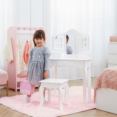 Fantasy Fields by Teamson Kids "Fantasy Fields Little Princess Anna Kids Vanity Table & Stool, White - 24.41"" L x 11.81"" W x 39.37"" H"
