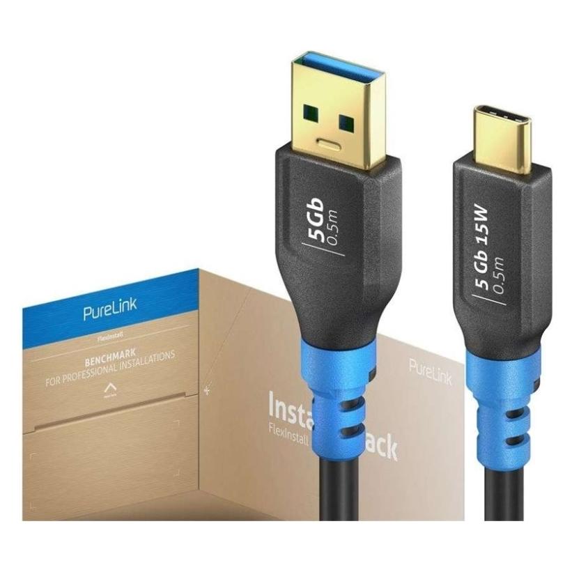 Purelink FlexInstall USB-C auf USB-A Kabel USB 3.0 5Gbps 0.50m - Installer Pack 60 stk. (0.50 m, USB 3.2 Gen 1, 15 W) (FI-U320-005-PCK)