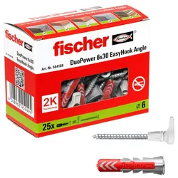 fischer EasyHook Angle - DuoPower 6x30 Dübel mit Schrauben 25 Stück