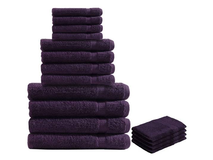 16-teiliges Handtuch-Set Frottee, je 4 Gäste-, Hand-, Badetücher & Waschlappen, aubergine