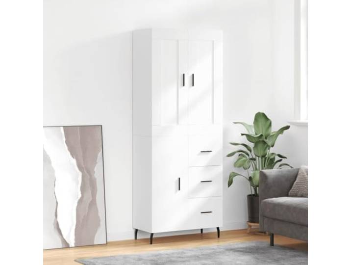 Weißes Highboard fürs Wohnzimmer - Elegantes Highboard mit Aufbewahrungsfächern - Stilvolles mit Eisenbeinen aus Holzwerkstoff mit Stauraum