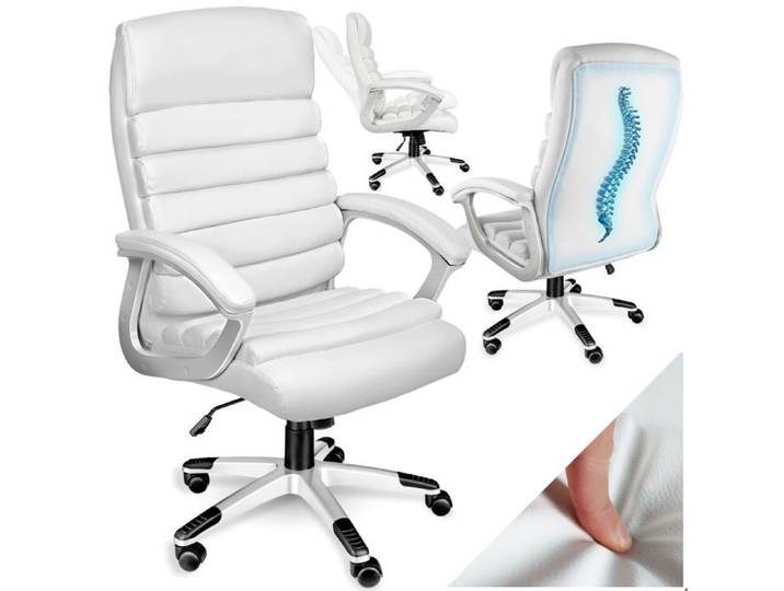 Chaise de bureau - TECTAKE - Fauteuil de bureau PAUL avec des accoudoirs rembourrés en cuir syntéhtique réglable- Blanc