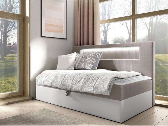 MIRJAN24 Boxspringbett Gold Junior 2 (mit Bettkasten und Beleuchtung), mit Bonellfederkern, Härtegrad - H3