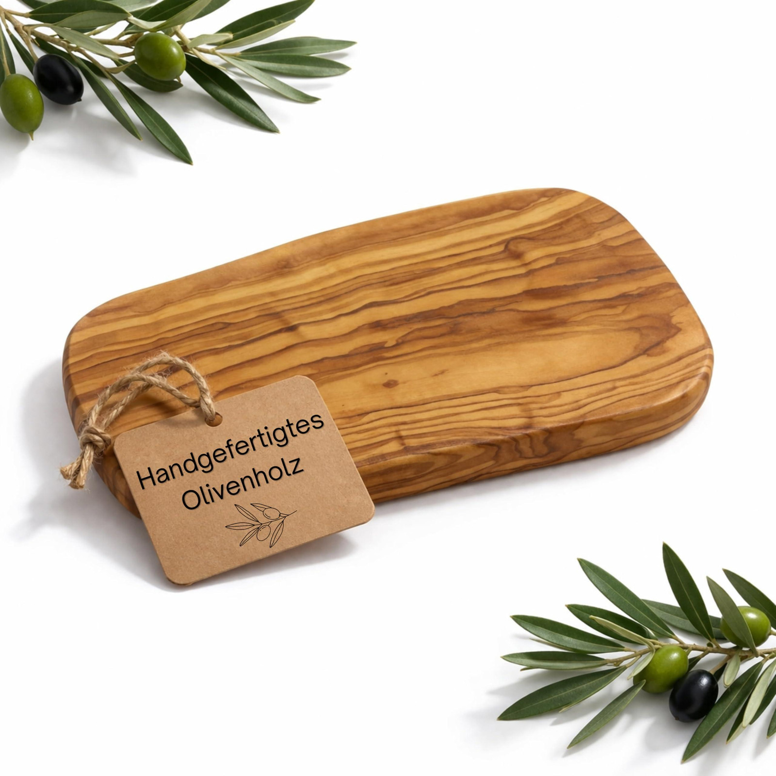 Dripio Handgemaakte Massieve Snijplank van Olijvenhout, B/D/H: 30 x 15 x 1,5 cm