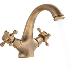 KLARWERK® EVA | Vintage Wasserhahn Bad Gold Messing Badarmatur | Retro Edelstahl Armatur für Waschbecken | Hotel Gastro Mischbatterie 2 Anschlüsse