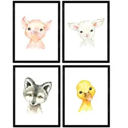 POSTER Set mit 4 Ente Schwein und Ziege Fuchs A3 Rahmenlos