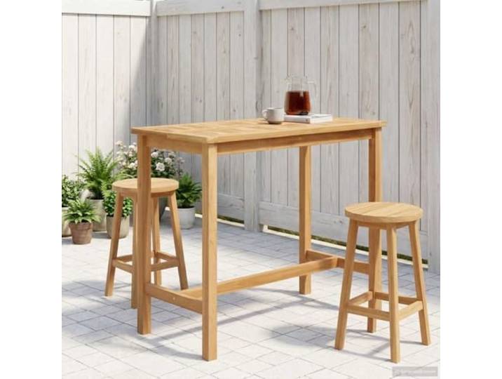 KPOUTRFG Bartisch Natur 110 x 60 x 105 cm Massiv-Teak Wetterbeständig, Eingebauter Fußrest, Laminierte Tischplatte, Für Terrasse und Garten