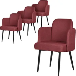 ESSZIMMERSTÜHLE 4er Set Rot mit Stoffbezug Rattan Optik