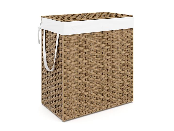 Wäschekorb Rattan mit Deckel 2 Fächer 110L braun