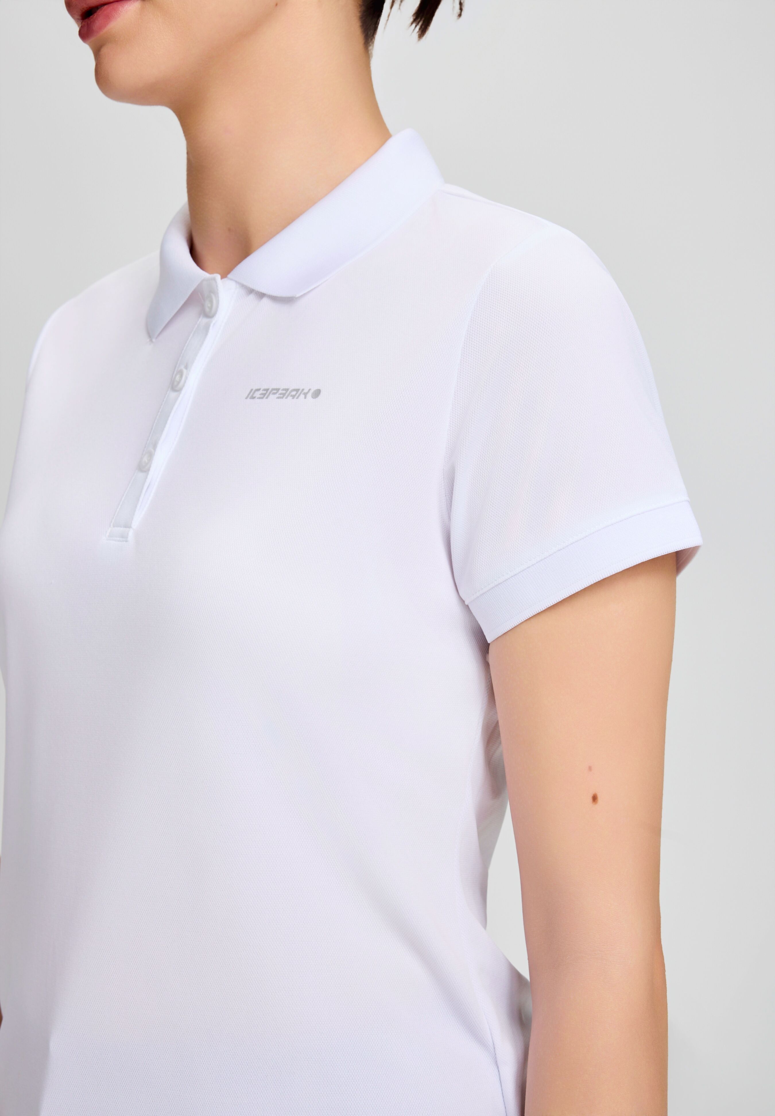Poloshirt ICEPEAK "BAYARD", Damen, Gr. XXL, weiß (optic weiß), Obermaterial: 100% Polyester, Shirts Poloshirt, sportlicher Stil, pflegeleicht, schnelltrocknend, aus Polyester