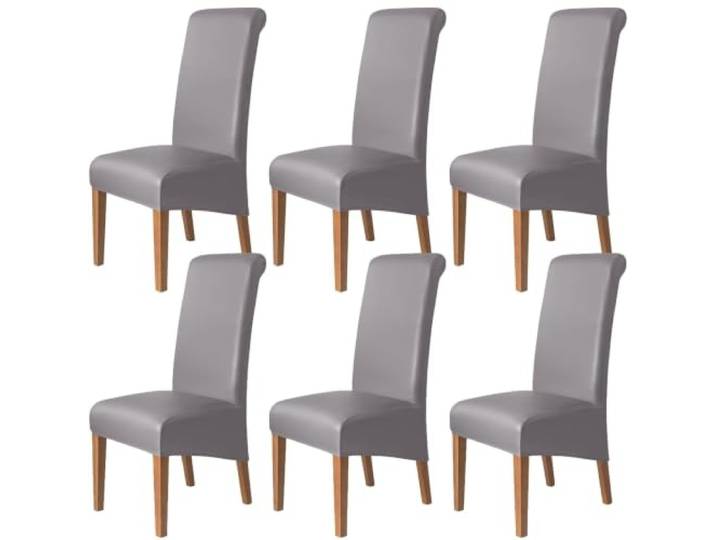 Wasserdichte Esszimmerstuhlbezüge aus PU-Leder mit hoher Rückenlehne Stretch Extra Large Parson Chair Schonbezüge XL/Übergroßer Stuhlschutz(Gray,6 PCS)