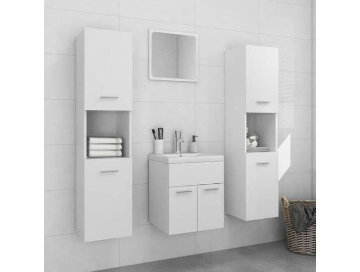 4752 SALE HOT Ensemble de meubles de salle de bain Décor - Colonne Salle de bain complète Blanc Aggloméré
