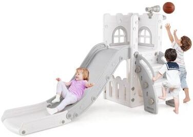 6-in-1 Indoor Toddler Slide Playset w/Basketball Hoop Telescope & More