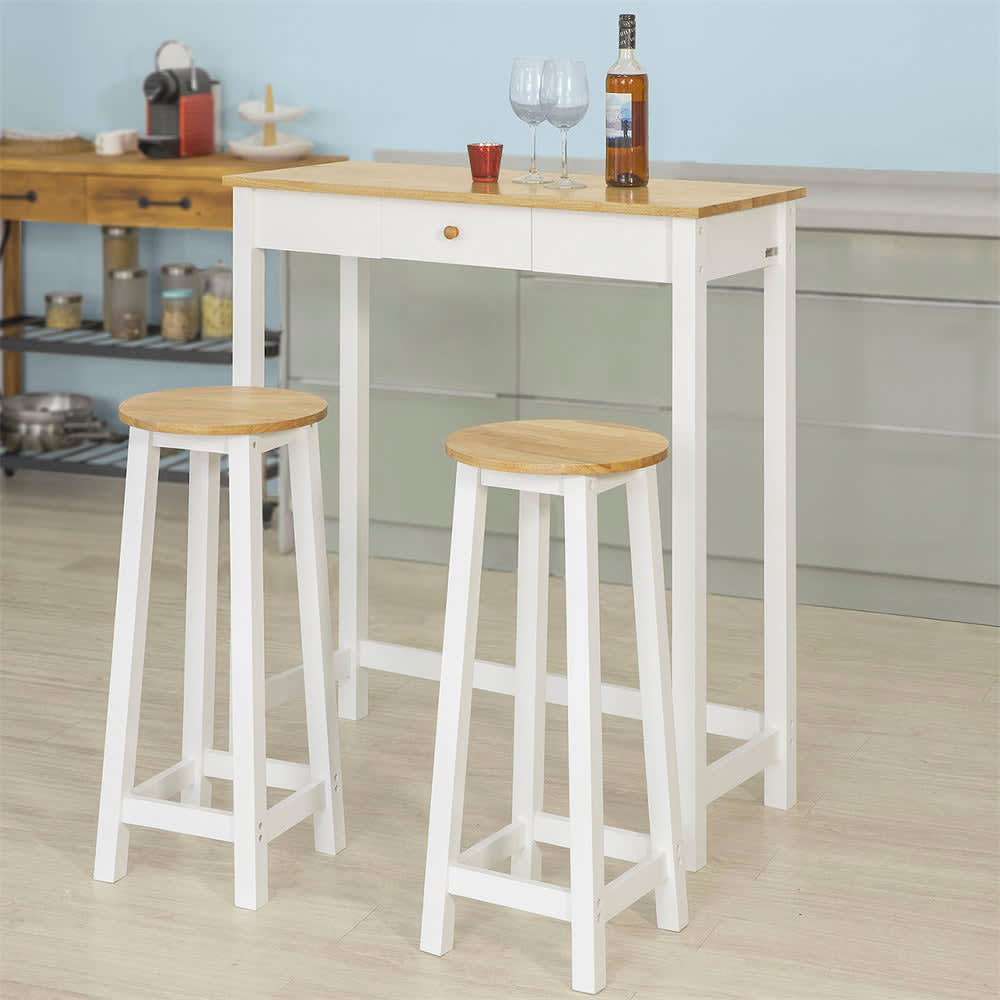 SoBuy Set de 1 table et 2 tabourets effet bois blanc Blanc 95x40x107cm