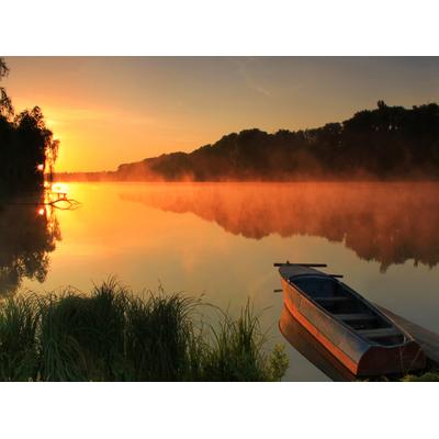 Fototapete PAPERMOON "Misty Lake", bunt, B:3,5m L:2,6m, Vlies, Tapeten